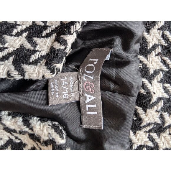 Roz & Ali Womens Houndstooth Open Front Blazer Jacket Size 14/16 Black & White - Picture 5 of 8